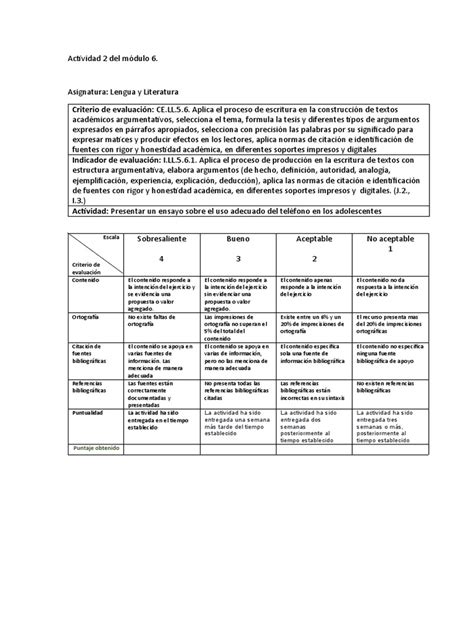 Actividad 2 Modulo 6 Rubrica De Evaluacion Pdf Ortografía Evaluación