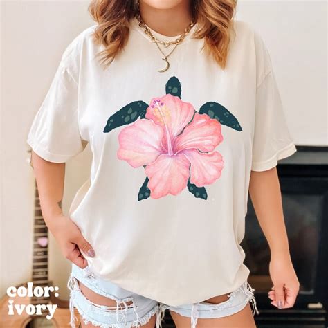 Turtle Ocean Hibiscus Flower Tshirt Beach Tee Hawaiian Sea Turtle Tee