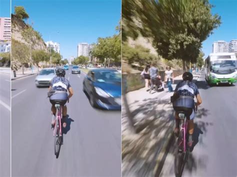 Ciclista es criticado por temeraria maniobra en Viña del Mar condujo