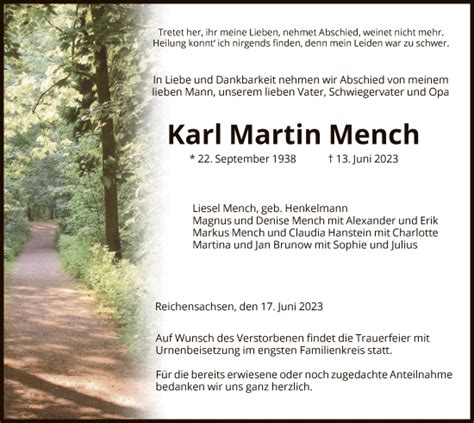 Traueranzeigen Von Karl Martin Mench Trauer Werra Rundschau De