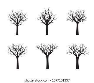 Set Black Naked Trees Vector Illustration