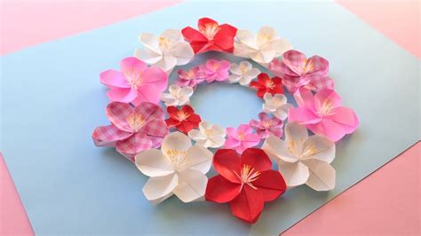 折り紙 梅の花リース 折り方 Origami Plum Flower wreath tutorialniceno1 YouTube