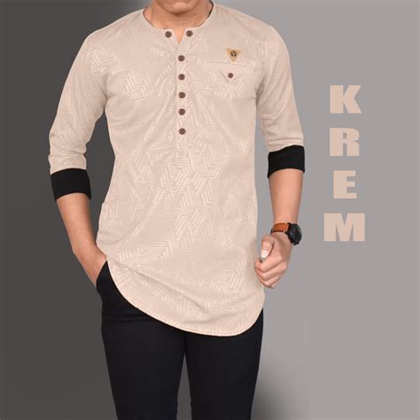 Jual Baju Koko Kurta Embos Lengan Pakai Rib Model Kurta Terbaru Motif