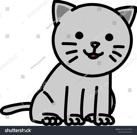 Gray Cartoon Cat Sitting Down Stock Vector Royalty Free 2214779953