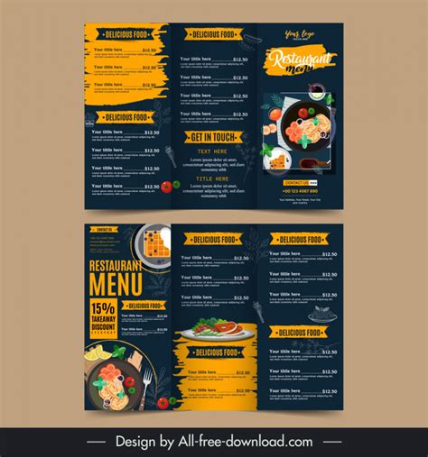 Food Menu Tri Fold Brochure Template Elegant Dark Design Vectors Images