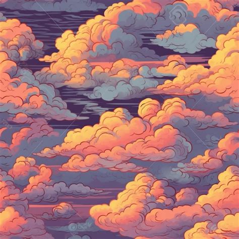 Premium Photo | A seamless pattern of clouds with pink and yellow colors.