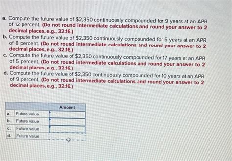 Solved A Compute The Future Value Of 2 350 Continuously Chegg