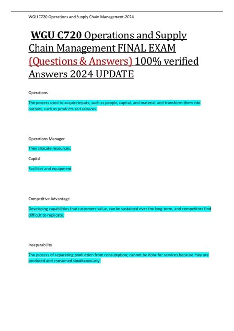 WGU C720 Operations And Supply Chain Management FINAL EXAM Questions