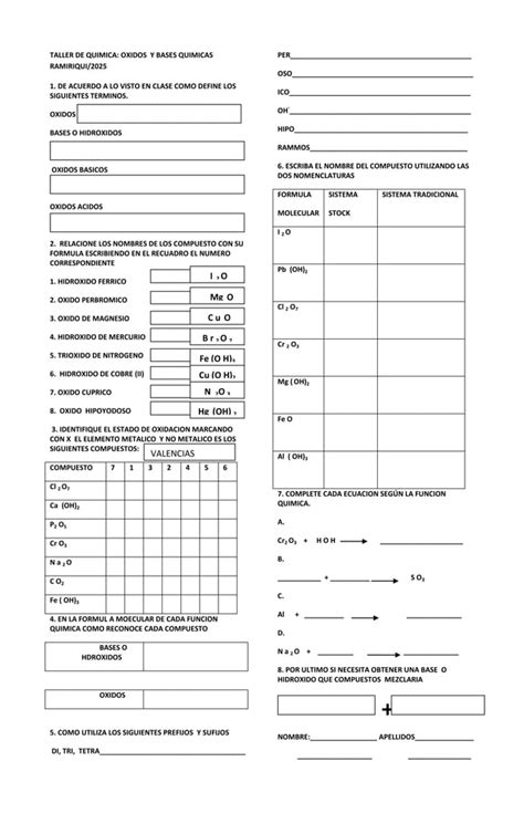 Taller De Bases O Hidroxidos Pdf