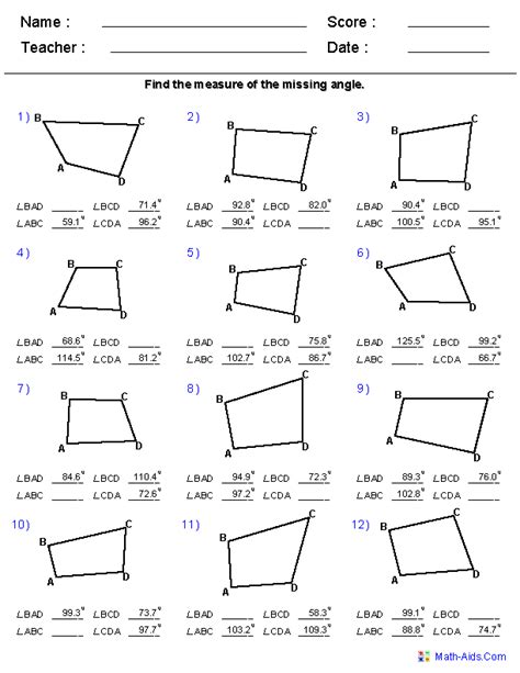 Area Of Quadrilaterals And Triangles Worksheet