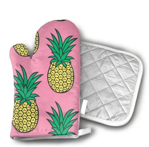 Mnbhgg Pineapple On Pink Oven Gloves Microwave Gloves