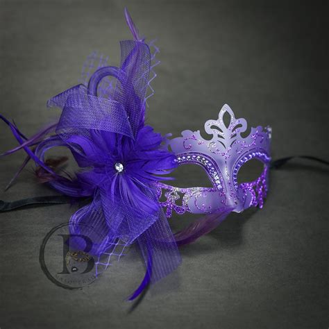 Luxury Masquerade Masks Purple Masquerade Mask Feathers Etsy