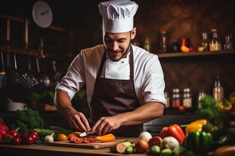 Premium Photo | Chef cook preparing vegetables in his kitchen