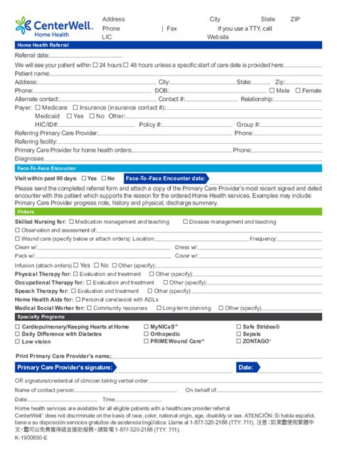 Fillable Online Home Health Referral Form Pad Editable Version Form