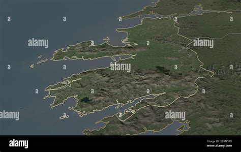 Zoom In On Kerry County Of Ireland Outlined Oblique Perspective