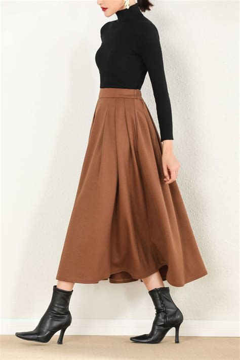 Brown Wool Skirt A Line Maxi Skirt Winter Skirt Women Long Etsy Canada