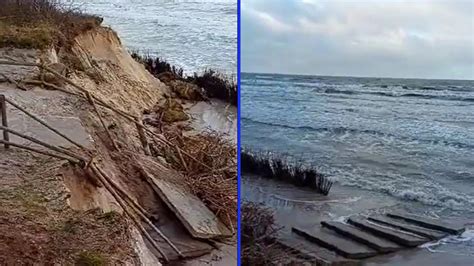 Plaża w Lubiatowie zniszczona przez sztorm na Bałtyku Ważny apel