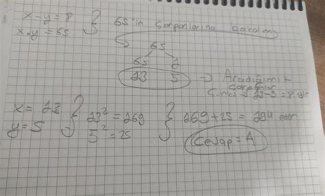 X Y 8 X Y 65 Yukarıda Verilenlere Göre X² Y² Ifadesinin Değeri Kaçtır A 194 B 180 C