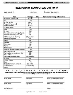 Fillable Online Housing Wvu Residence Hall Check Out Form Housing Wvu