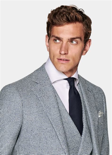 Light Blue Houndstooth Three Piece Havana Suit In Pure Wool Suitsupply Us