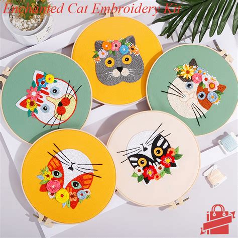 Urcustomhub Enchanted Feline Embroidery Kit