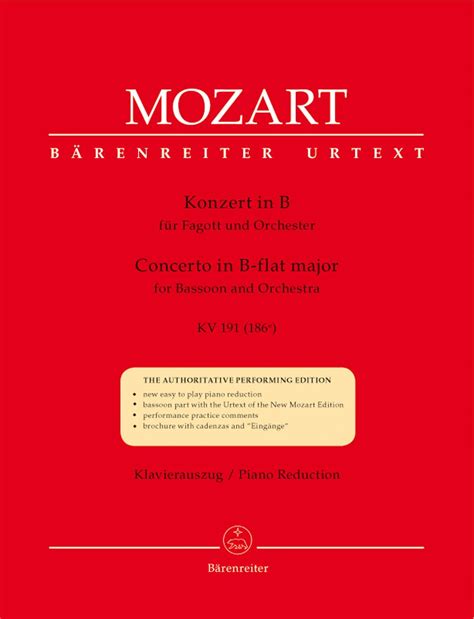 Concerto For Bassoon In B Flat Major K 191 Bassoon And Piano 9790006458097 Mozart