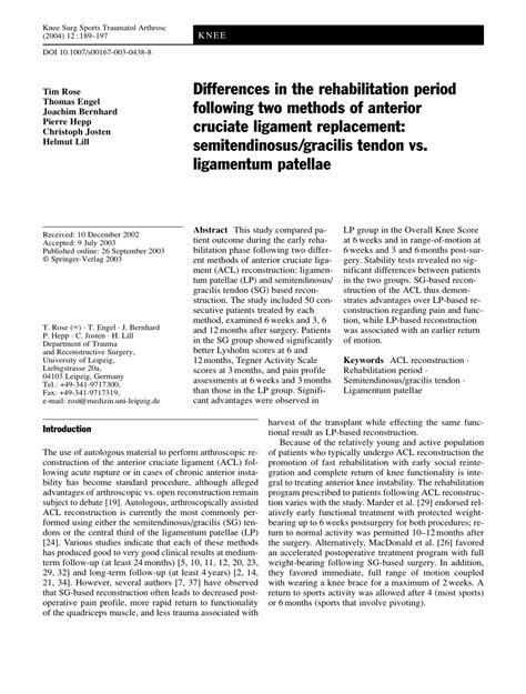 Pdf Differences In The Rehabilitation Period Following Two Methods Of