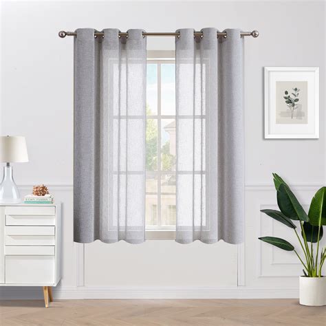 Fragrantex Semi Sheer Curtains For Living Room 40wx63l Gray Faux