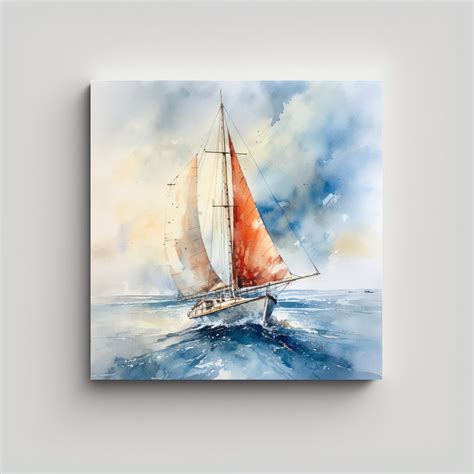 Tela En Bastidor Hermoso Motivo Pintura Acuarela Del Velero Compra