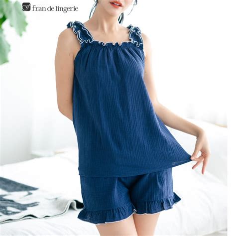 コットン100のWガーゼ キュートなキャミソールショートパンツセット 品番FDLW0001908 fran de lingerie