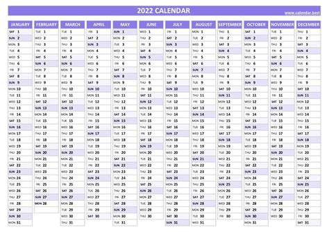 2022 Calendar By Week Number Printable