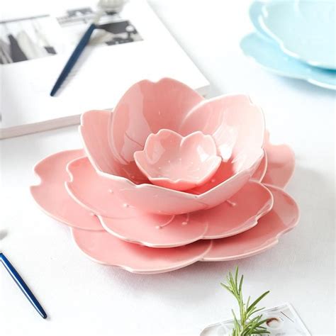 Ngai Japanese Sakura Shape Ceramic Porcelain Plate Bowl Dinnerware Set