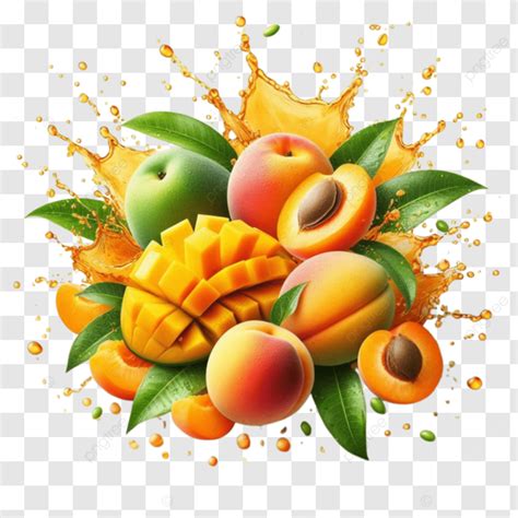 Apricots And Mangos Splash Sweet Juicy Fruit Png Transparent Image