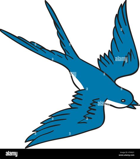Dibujo Ilustración estilo boceto de una golondrina, un rápido vuelo de ...
