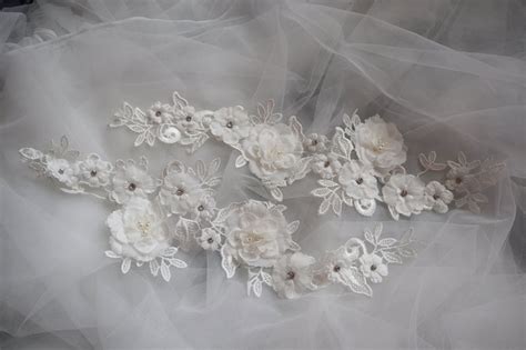 D Flower Embroidered Lace Applique Nude Pink Bridal D Etsy