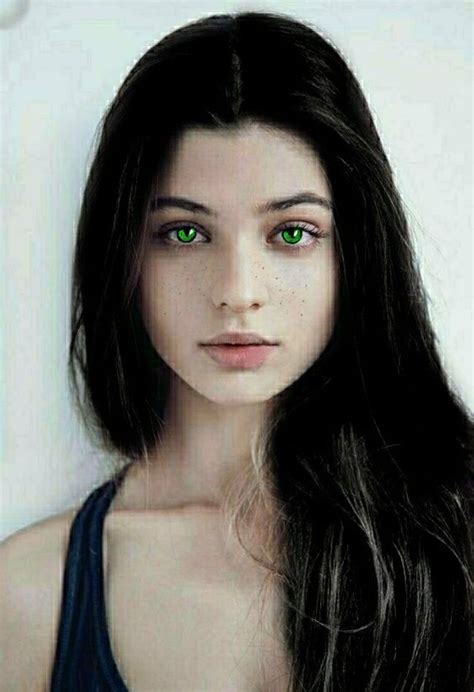 Black Hair Green Eyes Girl Drawing