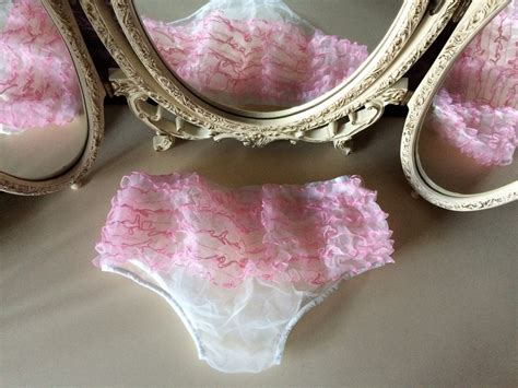 Vintage Style White Pink Rows Of Ruffles Sissy Knickers Panties Sheer