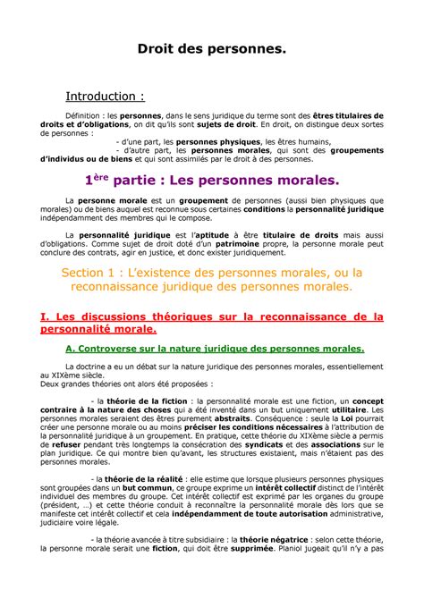 Droit Des Personnes Introduction Définition Les Personnes Dans Le Sens Juridique Du Terme