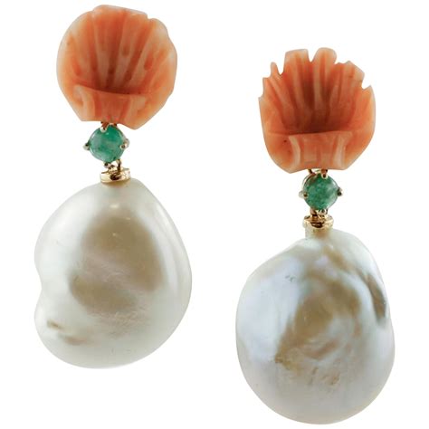 Antique Carved Coral Gold Drop Earrings At Stdibs