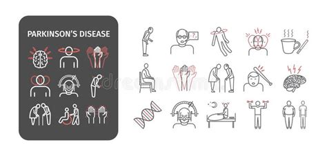 Parkinsonand X27 S Disease Symptoms Treatment Line Icons Set Vector