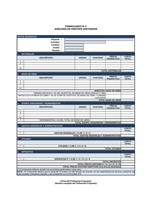 Formato De Analisis De Precios Unitarios Image To U