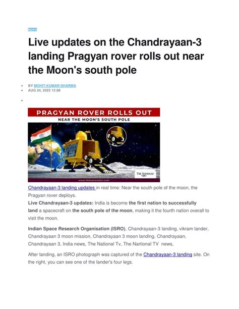 Ppt Live Updates On The Chandrayaan Landing Pragyan Rover Rolls Out