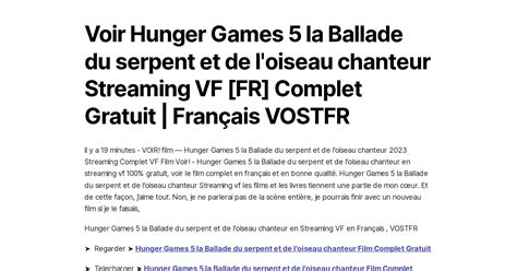 Voir Hunger Games 5 La Ballade Du Serpent Et De L Oiseau Chanteur