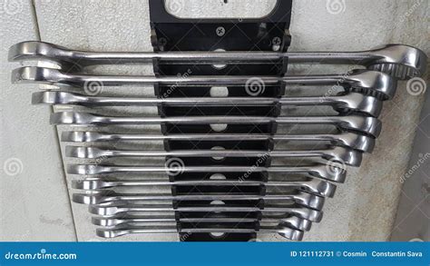 Spanner set on wall mount stock image. Image of manual - 121112731