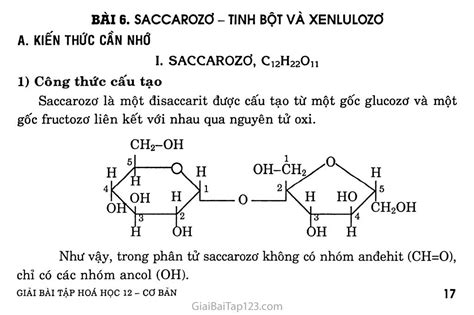 Giải Hóa 12 Bài 6 Sacarozơ tinh bột và xenlulozơ