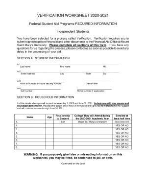 Fillable Online V Verification Worksheet For Independent