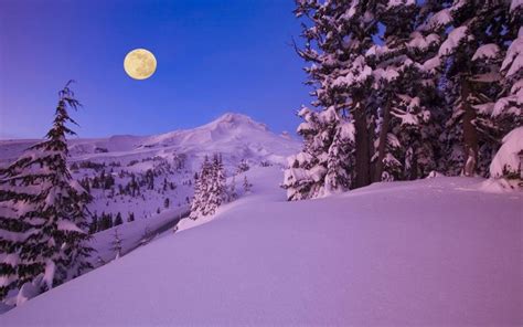 Winter Full Moon Over a Snowy Mountain | Snowy mountains, Moon art ...