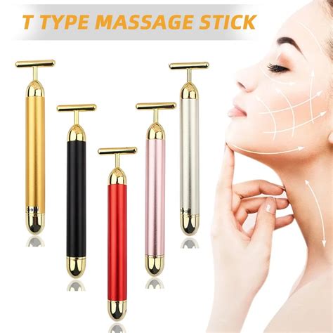 24k Gold Vibration Facial Slimming Face Beauty Bar Pulse Firming Facial Roller Massager Lift