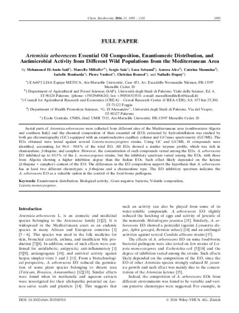 Pdf Artemisia Arborescens Essential Oil Composition Enantiomeric