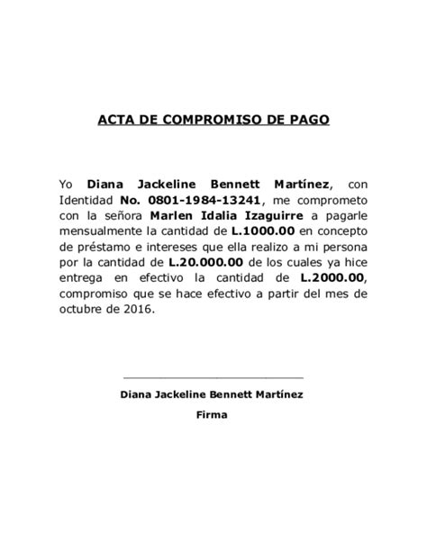 Modelo De Documento De Compromiso De Pago